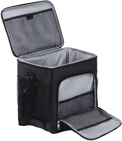 Thermische Picknicktas - Grote Capaciteit - 4-Laags Isolatie - Waterdicht/PEVA/Antilek - Cationische Stof + Metalen Rits - Afneembare Schouderriem - Picknick/Camping/Strand - Gezinnen/Reis - Zwart - 29x22x30cm - 1 Stuk