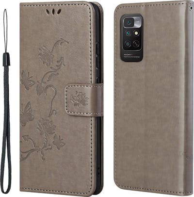 Coverup Hoesje - Geschikt voor Xiaomi Redmi Note 11 / 11S 4G Hoesje - Coverup Bloemen & Vlinders Book Case - Taupe Grijs