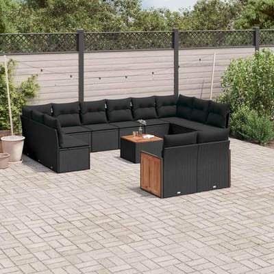 vidaXL - 13-delige - Loungeset - met - kussens - poly - rattan - zwart