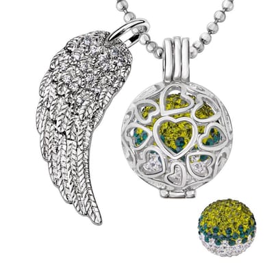 Engelenroeper 18mm Bolhouder met Ketting 90cm en Bolletje - Dames - Zilverkleurig Hartjes - EBS18178