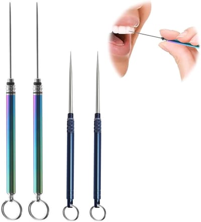 Set van 4 Herbruikbare RVS Tandenstokers voor Sleutelhanger, Ideaal voor Buitenactiviteiten en Picknicks, Compact en Duurzaam