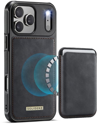 Geschikt voor iPhone 17 Pro Hoesje met pasjeshouder - Solidenz MagSafe compatibel Wallet Backcover - 3 Kaarten - Schokbestendig - Zwart