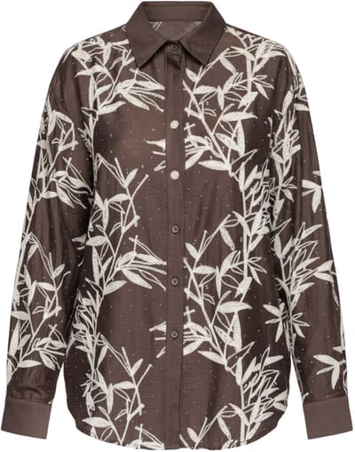 OMBRE Overhemd - Loose Fit - Katoen - Lange Mouw Bruin S