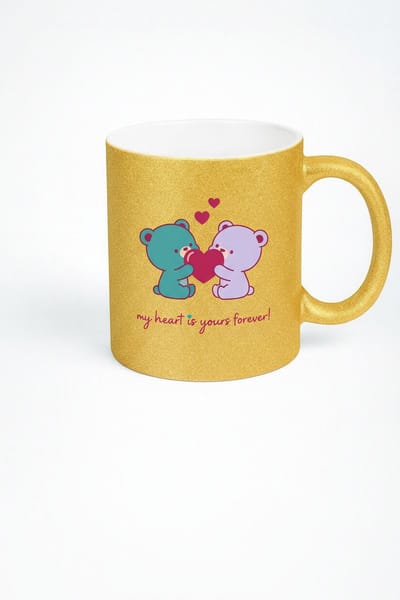Gouden Glitter Mok Lieve Beren Hart - 'My Heart is Yours Forever' Romantisch Cadeau