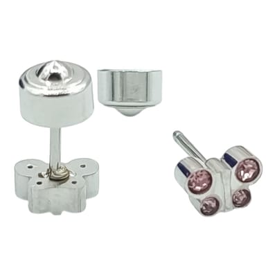Mini vlinder oorknopjes voor meisje - Roze CZ steentjes - Hypoallergeen, premium staal - Incl. garantie & luxe verpakking