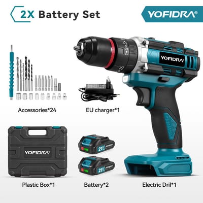YOFIDRA 3-in-1 Elektrische Klopboormachine 25+3 Koppel Handheld Accu Klopboormachine Houtbewerking Gereedschap Voor Makita 21V Batterij Pin 2 Battery-EU Plug