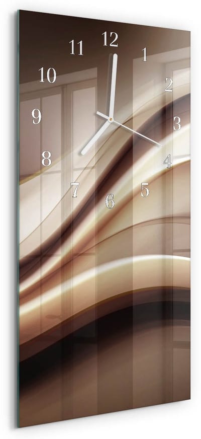 Tulup Wandklok - Patroon Gekleurde Glazen Klok - 30x60 cm - Bruin Glazen Klok Met Print - Witte Handen - Rechthoekige Wandklok - Gekleurde Glazen Klok - Glazen Klok Met Print