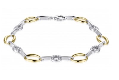 Schitterende Zilveren Schakel Armband 14K Gold Plated en Zirkonia's 18 + 3 cm.