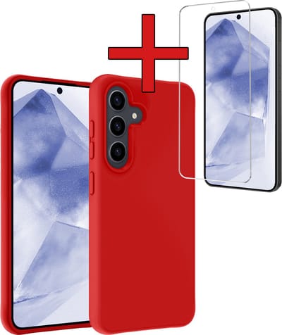 Hoesje - Met Screenprotector - Geschikt voor Samsung Galaxy A55 - Sterk & Shockproof - Telefoon Hoes - Back Cover - Siliconen Case - Telefoonhoes - Rood