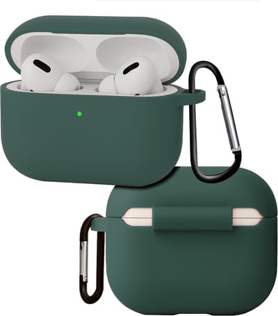 Hoes - Geschikt voor Apple Airpods Pro 3 - Siliconen Hoesje met Clip - Silicone Case Cover - Donkergroen