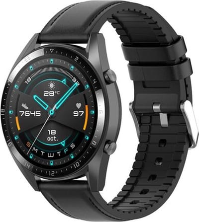By Qubix - leer + siliconen bandje 20mm - Zwart - Geschikt voor Samsung Galaxy Watch 7 (40 & 44mm) - Galaxy Watch FE - Galaxy Watch 6 - Galaxy Watch 6 Pro - Galaxy Watch 5 - 5 Pro - Galaxy Watch 4 - 4 Classic - Active 2 - Watch 3 (41mm)