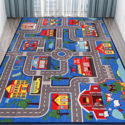 Jongen en Meisje Spelkleed Blauw Roze Groen Zachte Klimmat Stedelijke Weg Railvervoer Kleed Kantoor Kinderkamer Decoratie 80x120cm
