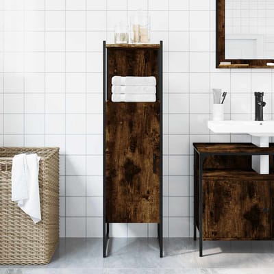 vidaXL - Badkamerkast - 33x33x120,5 - cm - bewerkt - hout - gerookt - eikenkleurig