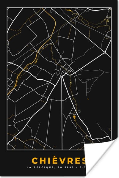 Poster Stadskaart - Goud - Kaart - Plattegrond - Chièvres - 120x180 cm XXL