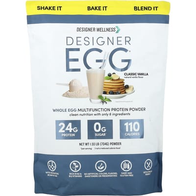 Designer Wellness, Designer Egg®, Heel Ei Multifunctioneel Eiwitpoeder, Klassieke Vanille, 704 g (1,55 pond)