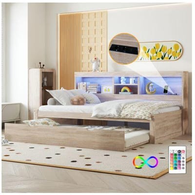 Sofabed - MUVOE - 90x200cm - Prise de courant + USB - Sans matelas - Beige naturel naturel