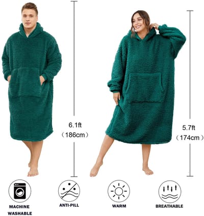 JHUBERS- Deken Hoodie - Dubbelzijdige Sherpa - Oversized Jack - Comfortabel en Warm - Geschikt voor Binnen/Buiten - Eén Maat Past Iedereen - Sweaterdeken