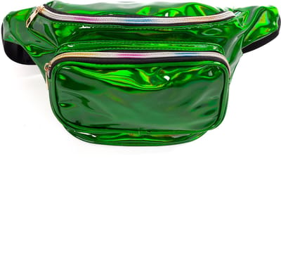KIMU® Groene Holografische Heuptas - Fanny Pack Met Drie Vakken - Zwarte Band - Tasje Heuptasje Festival
