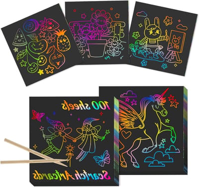 Scratch Paper Set met 100 Vellen - Magische Krabkunst met 2 Bamboe Stylussen voor Creatieve DIY Kunst en Knutselen voor Tieners