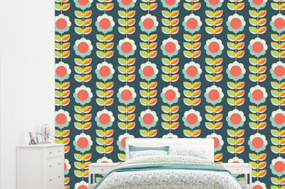 Behang - Fotobehang Retro - Bloemen - Scandinavisch - Breedte 315 cm x hoogte 260 cm