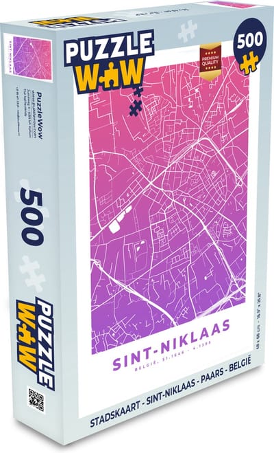 Puzzel Stadskaart - Sint-Niklaas - Paars - België - Legpuzzel - Puzzel 500 stukjes - Plattegrond