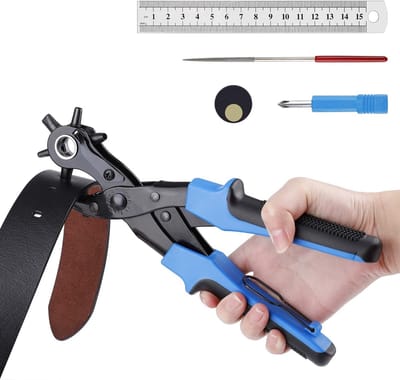 Leerponstang - Precisiepons - Riempons - Revolverpons - Leergereedschap - Duurzaam - Voor vilt, textiel, papier - Blauw