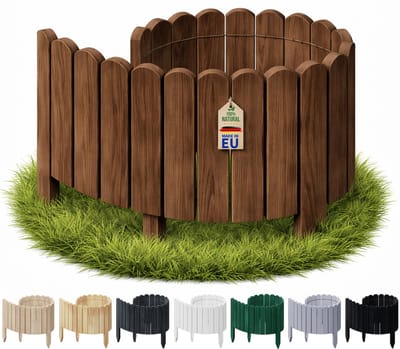 Floranica gazonrand border 10 x 100 cm Donkerbruin Flexibele border houten steekhek voor gazon en verhoogde bedden