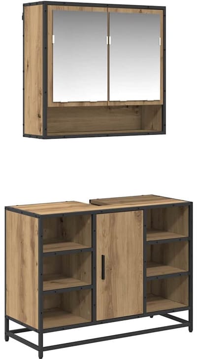 vidaXL - Badkamermeubel - Set - met - plank - 2 - pcs - Artisan - Eiken - Bewerkt - hout