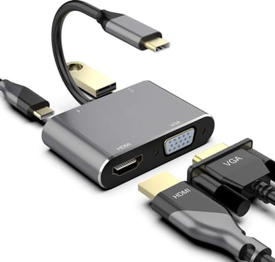 DrPhone CHX2 - 4-in-1 USB-C Hub | HDMI & VGA 4K @ 60Hz | PD 87W | USB 3.0 | Adapter voor MacBook, Laptop, iPad, Samsung & meer – Grijs