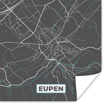 Poster Stadskaart – Grijs - Kaart – Eupen – België – Plattegrond - 100x100 cm XXL
