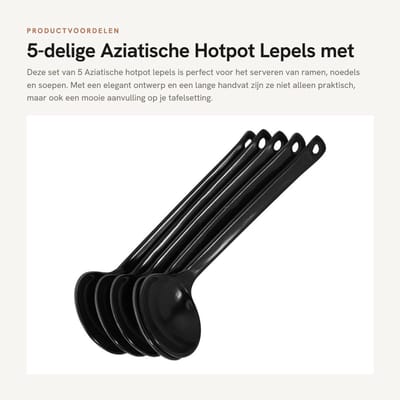 Dailygoods- Hotpotlepels 5-delig - Soeplepels - Ramenlepel - Keukengerei - Klassieke Japanse stijl - Duurzaam kunststof - Soeplepel