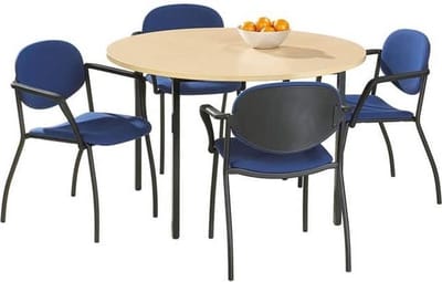 Ronde vergadertafel of kantoortafel Kubus 120 cm bladkleur Robson Eiken framekleur Licht grijs (Ral 7035)