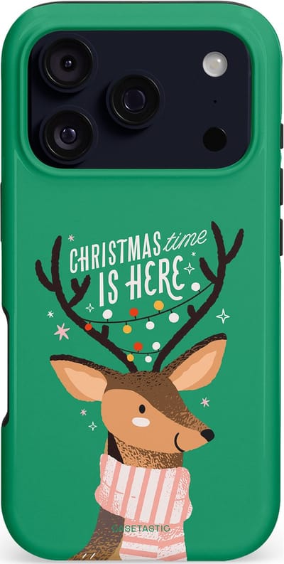 Casetastic hoesje geschikt voor Apple iPhone 17 Pro - MagSafe - Dubbellaagse bescherming - Rudolf het Rendier op het groen - Fashion Case - Turquoise Perzik Donkergroen