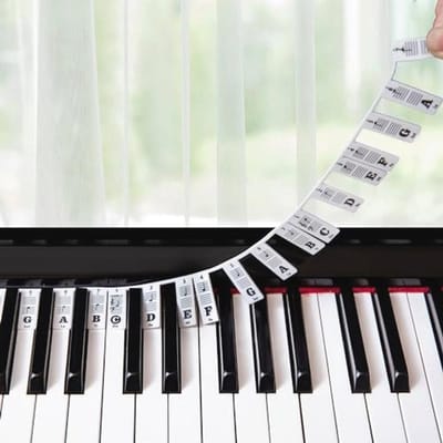 Pianonoten gids voor beginners met verwijderbare toetsenbordetiketten - Herbruikbaar en geschikt voor alle sleutels (Zwart)