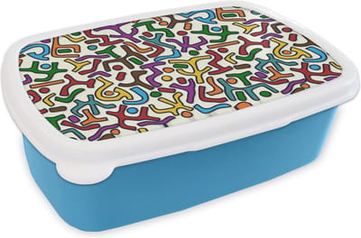 Broodtrommel Blauw - Lunchbox - Brooddoos - Abstract - Patronen - Afrika - 18x12x6 cm - Kinderen - Jongen
