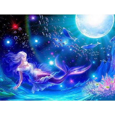 Diy Diamond Painting Droomspiegel Maan De kleine zeemeermin Diamant Borduren Kruissteek Strass 20X30CM blue