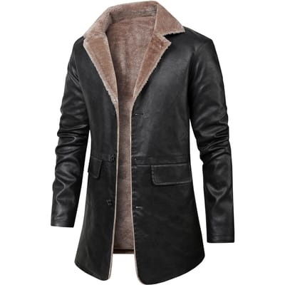 Heren Middellange Leren Jas voor Middelbare en Jonge Mensen In Herfst en Winter Zakelijk Pluche Revers Pak Pluche Jas voor Heren 3XL black