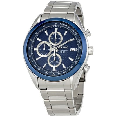 Seiko edelstalen chronograaf Staal Blauw 45 mm | SSB177P1