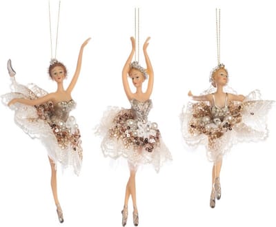 Goodwill Kersthanger Ballerina Wit-Goud H 17 cm LET OP Prijs Per Stuk