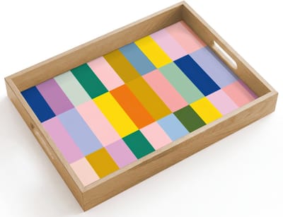 Dienblad hout 40x30 cm - Schootdienblad - Stroken - Blauw - Patroon - Abstract - Borrelplank rechthoek - Plateau dienbladen