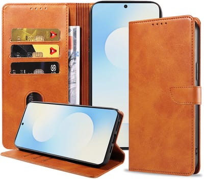 Geschikt voor Samsung Galaxy S25 FE Telefoonhoesje Kunstleer met Magnetisch lipje en Pasjeshouder Book Case met Klepje - Walletcase with Cardslot - Bruin - Smartphonica geschikt voor Samsung Galaxy S25 FE