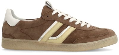 Sacha - Dames - Bruine suède sneakers met gele details - Maat 36