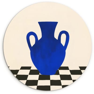 WallCircle® Wandcirkel 120x120 cm - Muurcirkel Vaas - Blauw - Geblokt - Modern - Muurdecoratie woonkamer - Wanddecoratie slaapkamer - Kamer decoratie accessoires - Ronde schilderijen XXL