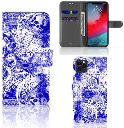 Telefoonhoesje met Naam Apple iPhone 11 Pro Max Angel Skull Blauw