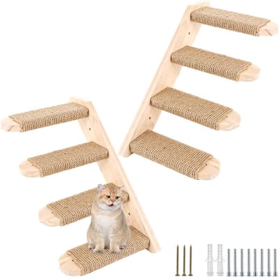 2-delige Klimwand voor Katten, 8 Treden Kattenladder met Jute Touw, Stevige Speel- en Klimoplossing tot 20 kg