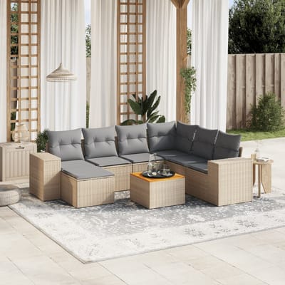 vidaXL - 8-delige - Loungeset - met - kussens - poly - rattan - beige