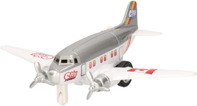 Goki Speelgoed Vliegtuig - 12 cm - grijs - dubbele propeller - pull back motor