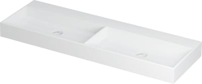 INK® United wastafel porselein dubbele wasbak zonder kraangat inclusief porseleinen click plug en verborgen overloop systeem 140x45x11cm, mat wit