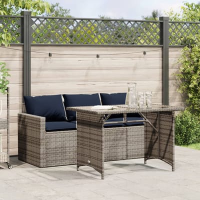 vidaXL - 2-delige - Tuinset - met - kussens - poly - rattan - grijs