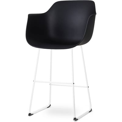 Nolon Nino-Puk Barkruk Zwart - met Armleuning - Kunststof - Wit Onderstel - 75 cm - Barkruk met Rugleuning